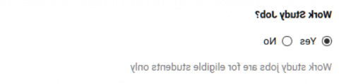 The image shows the example of the radio button Work Study Job with the "Yes" option selected, because work study must always be identified when 应用程序licable.